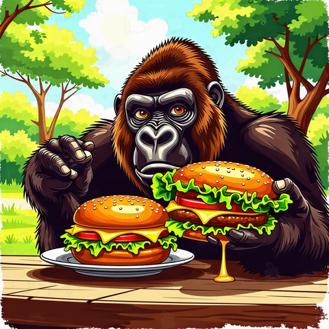 バーガーを食べるゴリラ