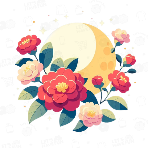 山茶花と月「sasanqua camellia and moon」
