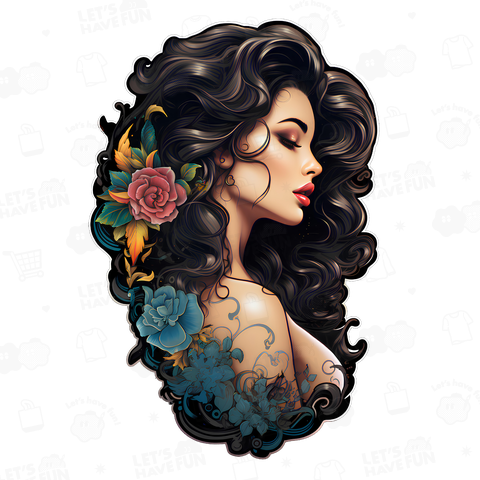 Flowers & Black hair 01