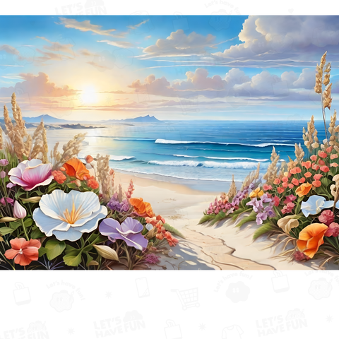 海と砂浜と花