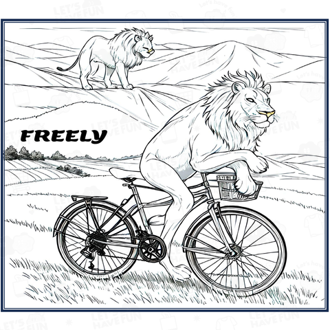 自転車を満喫するライオン