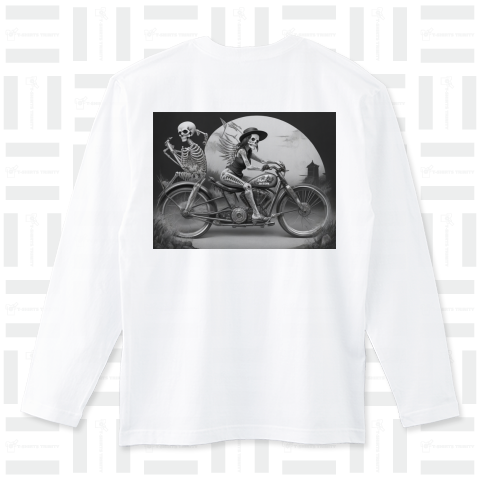 Full Moon Night Motorcycle Riding Skeleton ロングTシャツ(5.6オンス)