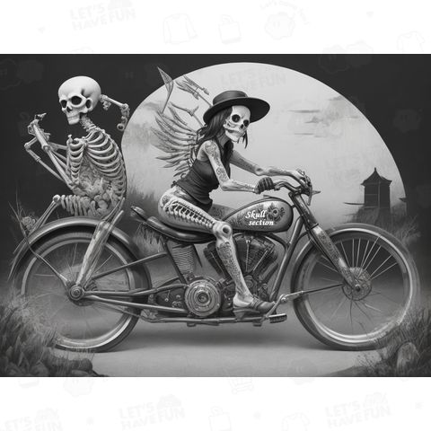 Full Moon Night Motorcycle Riding Skeleton