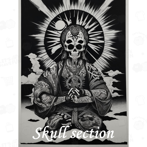 skull praying with hands together on the sun