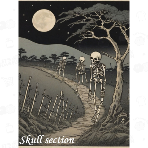 Skull in the graveyard by the full moon