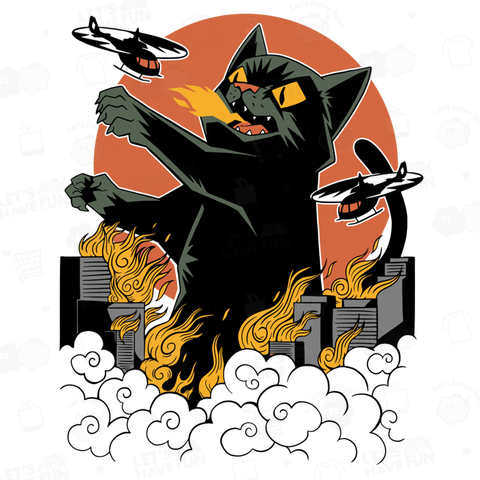 ヴィンテージサンセット キャットジラ イラスト