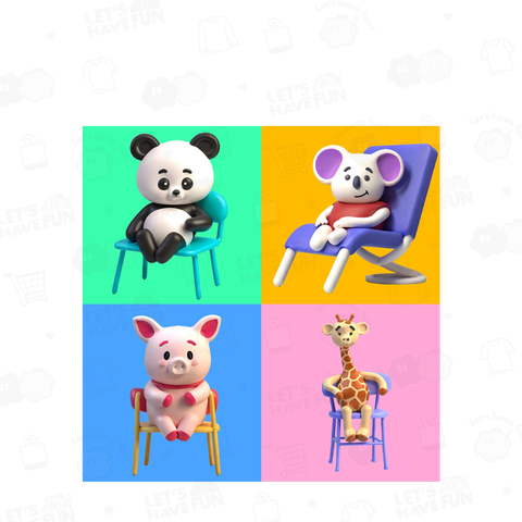 椅子に座った動物たち 1(濃色用)