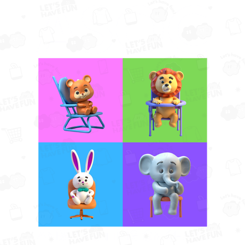 椅子に座った動物たち 2(濃色用)