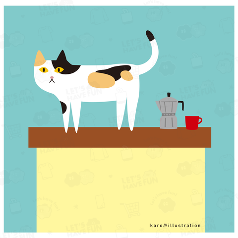 デザインにゃんこシリーズ テーブルの上の三毛ネコ