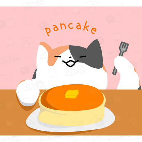 パンケーキを食べるねこ(三毛猫)