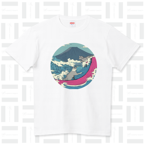 Surfing Cat 2 ハイクオリティーTシャツ(5.6オンス)