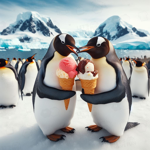 南極でアイスクリームを食べるペンギン2