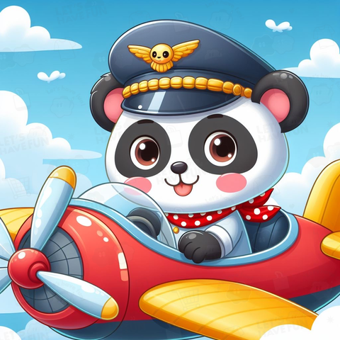 飛行機を操縦するかわいいパンダ