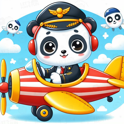 飛行機を操縦しているパンダ