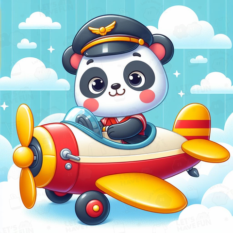 飛行機を操縦しているパンダ