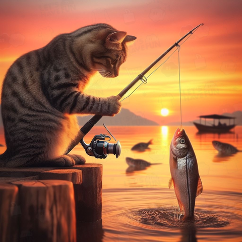 大好きな魚を釣ってみる猫