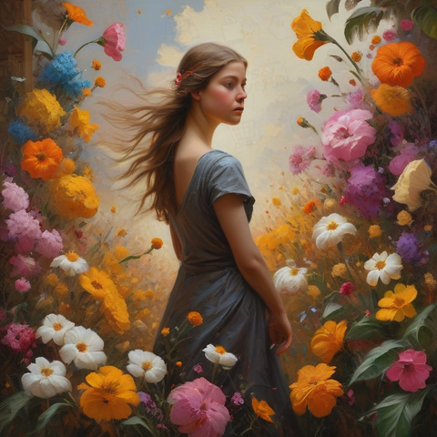 花に囲まれた少女