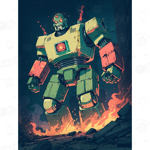 闇の中で闇の中で荒ぶるレトロな戦闘ロボット/レトロカラー
