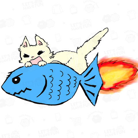 魚ロケットで飛ぶ猫
