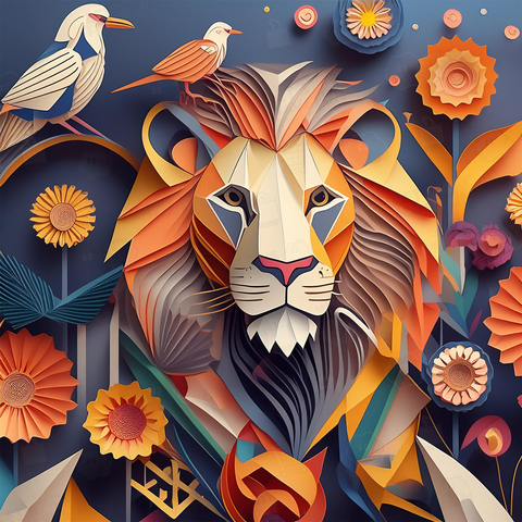 ライオンと花と鳥