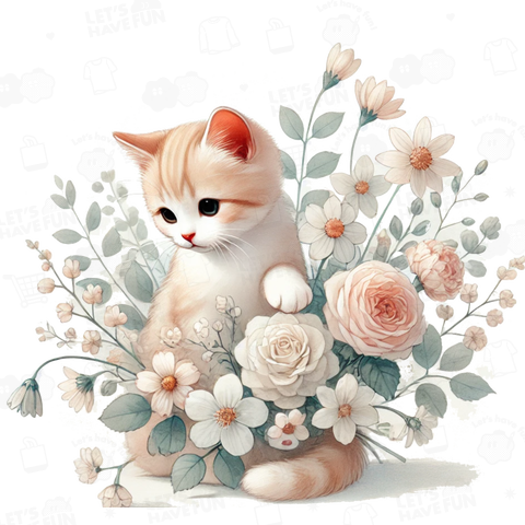 花束にかこまれるこねこ