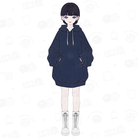 パーカーワンピースの少女・背面メイン