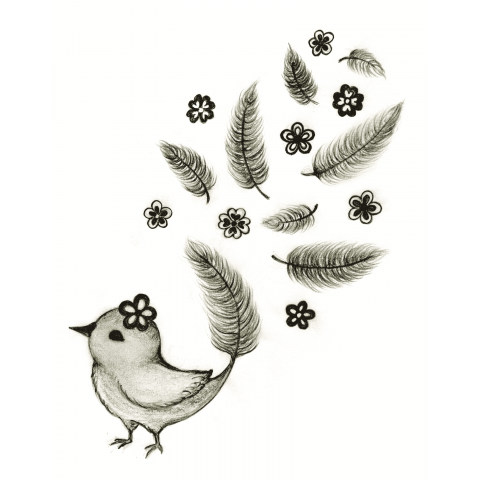 ふわふわの小鳥のしっぽ 個性的で珍しいオリジナル手描きイラストの鳥tシャツ デザインtシャツ通販 Tシャツトリニティ