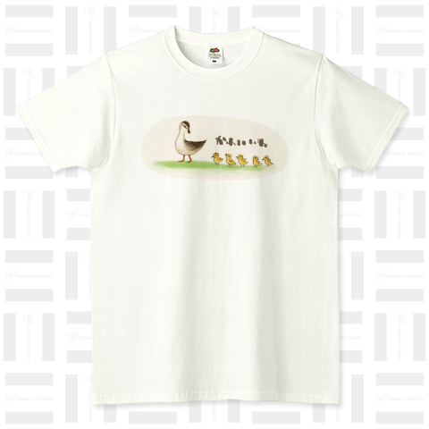 【鴨Tシャツ】カルガモ親子【個性的で珍しいかわいいイラストデザインのオリジナルTシャツプリント】