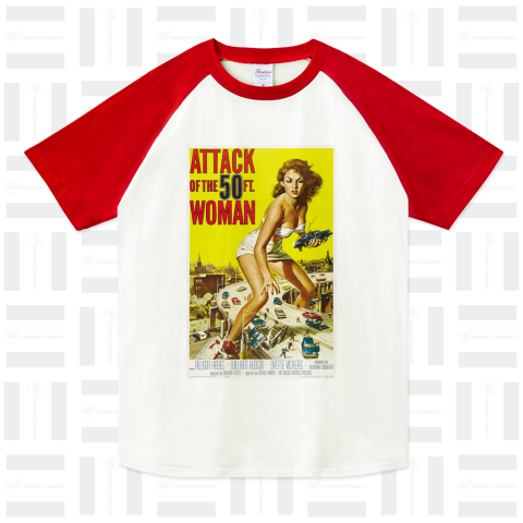 Attack of the 50ft woman_妖怪巨大女（ラグランTシャツ）|デザインTシャツ通販【Tシャツトリニティ】