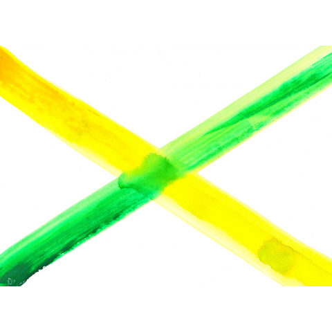 水彩絵の具で描いた黄色と緑の×