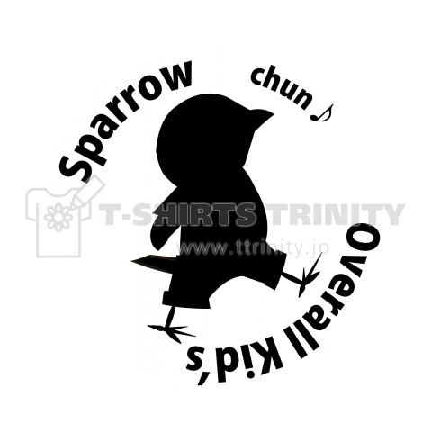 Sparrow ロゴ(白地黒)「オーバーオールキッズ(雀)」