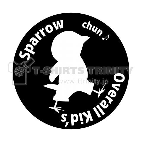 Sparrow ロゴ(黒地白抜き)「オーバーオールキッズ(雀)」