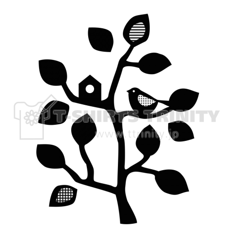 小鳥と巣箱シルエット黒