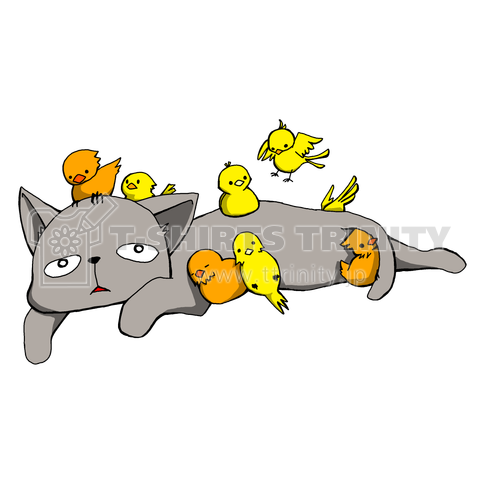 動きたくない猫と小鳥軍 デザインtシャツ通販 Tシャツトリニティ