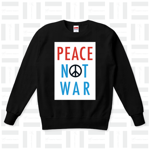 PEACE NOT WAR 白BOXロゴ 赤x水色文字Tシャツ