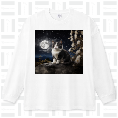 黒白ハチワレ猫と満月