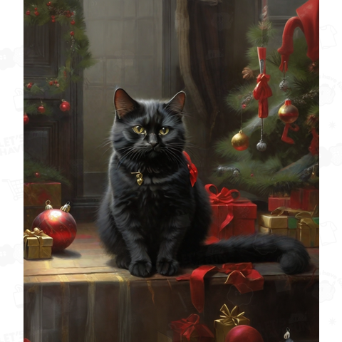 黒猫とクリスマスツリー