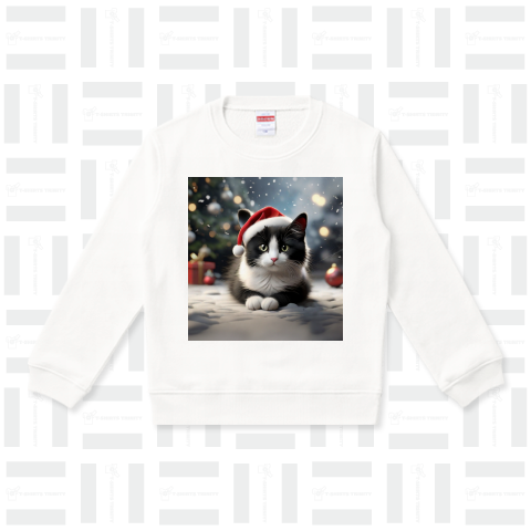 黒白ハチワレ猫 クリスマス 雪
