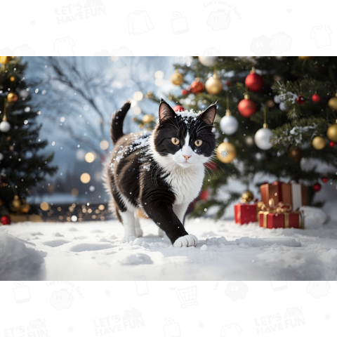 黒白ハチワレ猫ちゃん クリスマスマーバージョン
