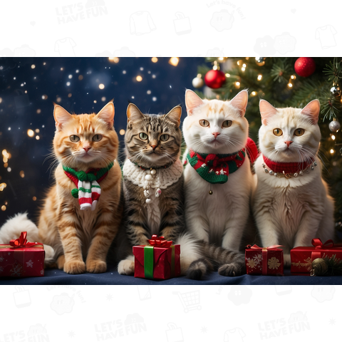 ⑦猫たち4匹 クリスマス