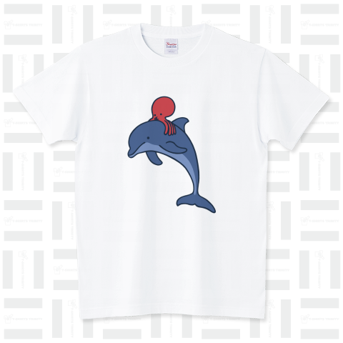 イルカに乗ったタコ スタンダードTシャツ(5.6オンス)