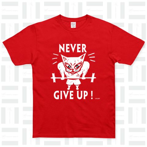 筋トレ猫 = Never give up! ベーシックTシャツ(5.0オンス)