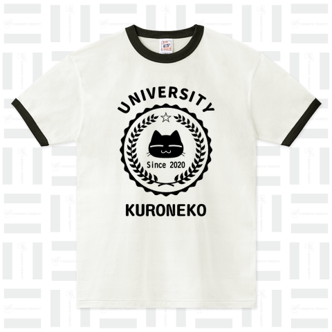 くろねこ大学(KURONEKO University)文字編集可【​T34】 リンガーTシャツ(6.2オンス)