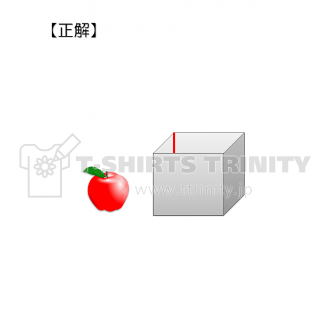 箱の中にりんごを入れたいのですが、箱は閉まっています。図に棒を一本書き加えて、箱を開けて下さい。