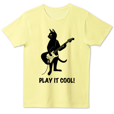 ギターを弾くネコ 猫とストラトキャスター デザインtシャツ通販 Tシャツトリニティ