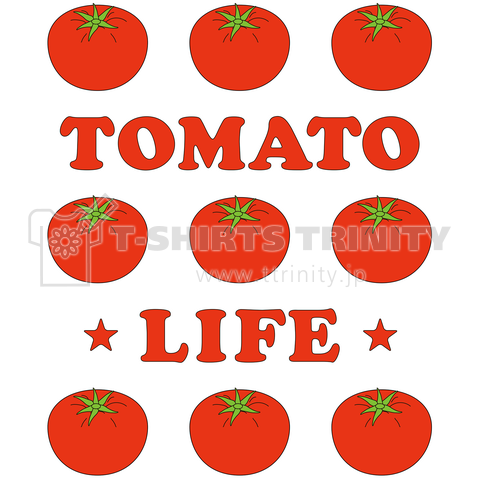 トマト Tomato ライフ トマトが好き リコピン トマト 模様アイテム グッズ イラスト Tシャツ 果実 食用 食べ物 赤 健康 栄養 デザインtシャツ通販 Tシャツトリニティ