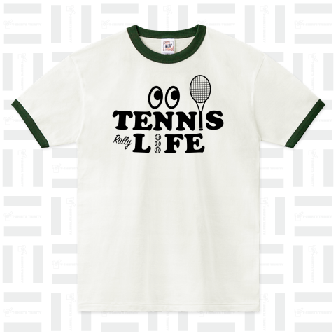 テニス・TENNIS・ライフ・目玉・文字・Rally(ラリー)・デザイン・ラケット・ガット・イラスト・スポーツ・Tシャツ ・サーブ・男子・女子・かっこいい・かわいい・選手・画像・ボール・王子・応援（リンガーTシャツ）|デザインTシャツ通販【Tシャツトリニティ】