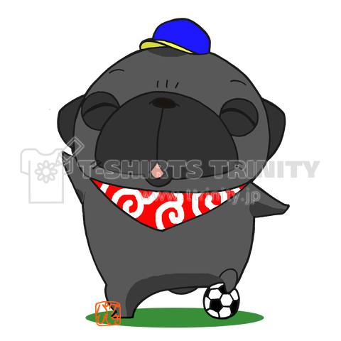 サッカーをするパグ(黒パグ)1