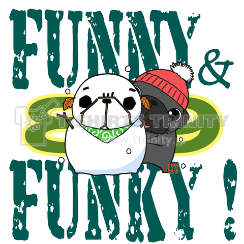 FUNNY&FUNKY!雪だるま・パグだるま?(黒パグ)