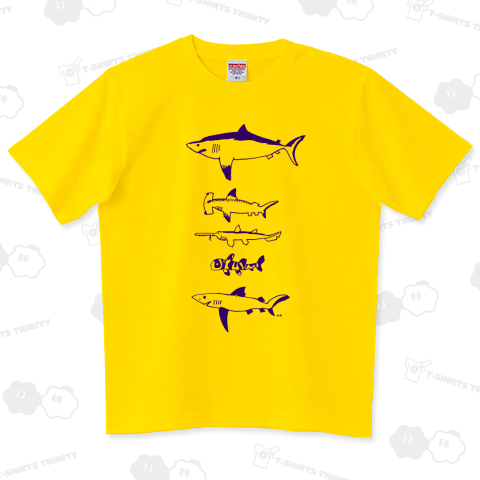 いろんなサメ(パープル) ハイグレードTシャツ(6.2オンス)